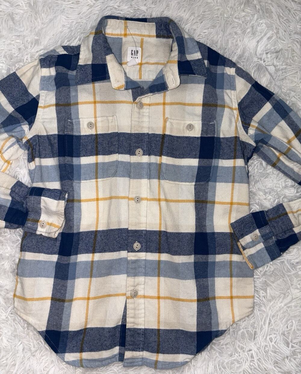 Gap Kids boys M Blue, Yellow Plaid Button Down Flannel. Exc. Condition